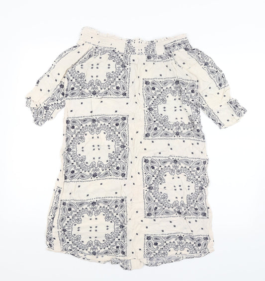 F&F Womens Ivory Paisley  Tunic T-Shirt Size 6