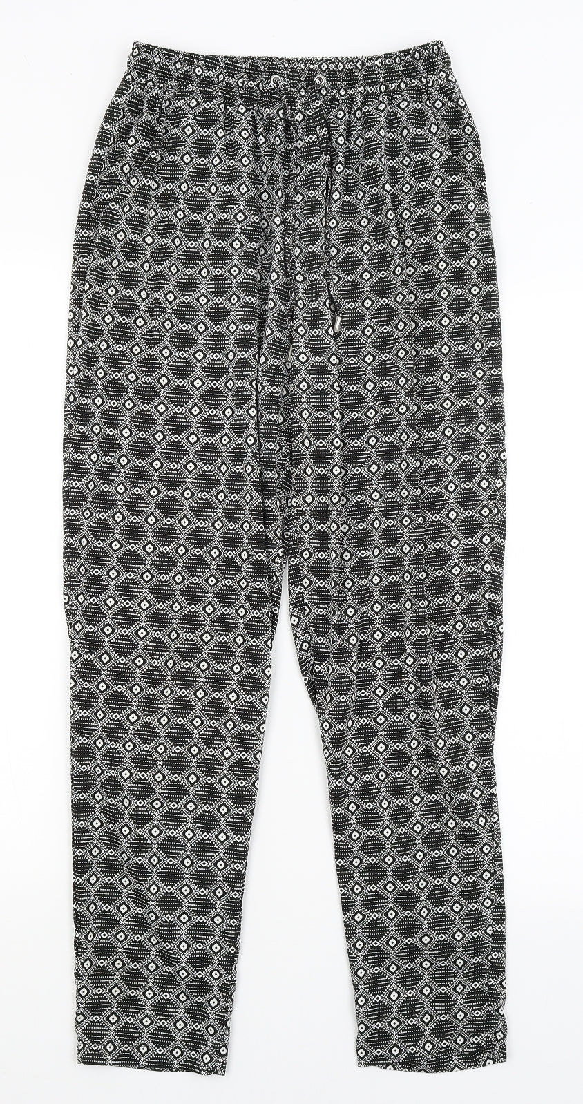 New Look Womens Black Geometric  Trousers  Size 8 L26 in