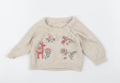 Nutmeg Girls Beige Floral  Pullover Jumper Size 0-3 Months