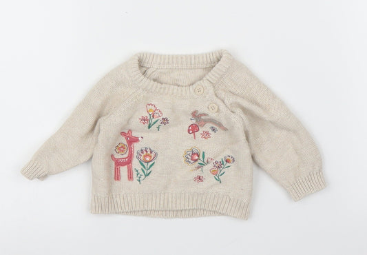 Nutmeg Girls Beige Floral  Pullover Jumper Size 0-3 Months