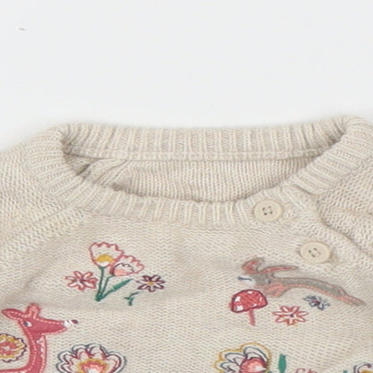 Nutmeg Girls Beige Floral  Pullover Jumper Size 0-3 Months