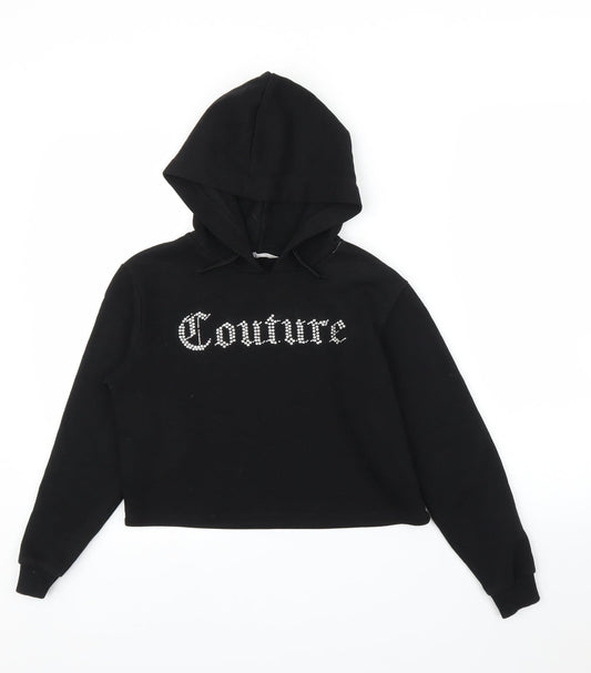 Matalan Girls Black   Pullover Hoodie Size 10-11 Years  - Cropped