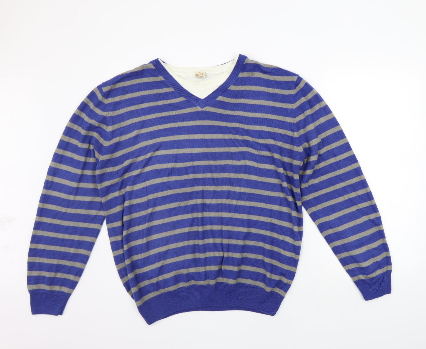Oak Valley Mens Blue Striped  Pullover Jumper Size XL