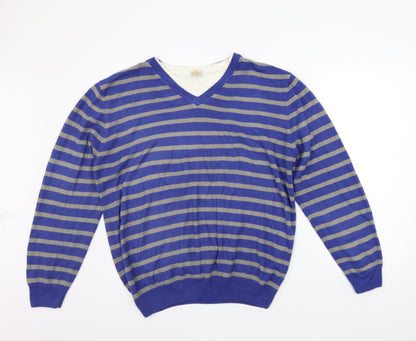 Oak Valley Mens Blue Striped  Pullover Jumper Size XL