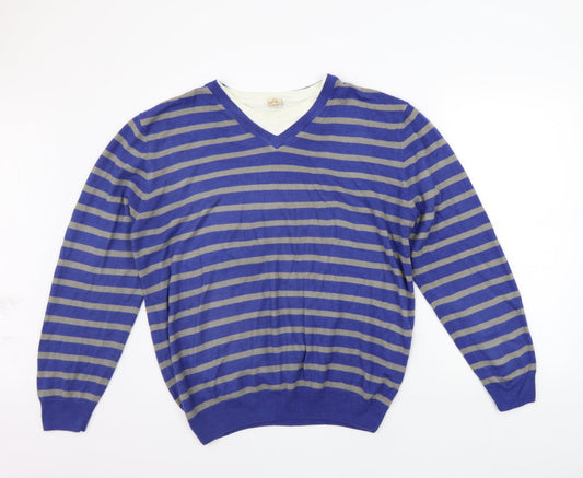 Oak Valley Mens Blue Striped  Pullover Jumper Size XL