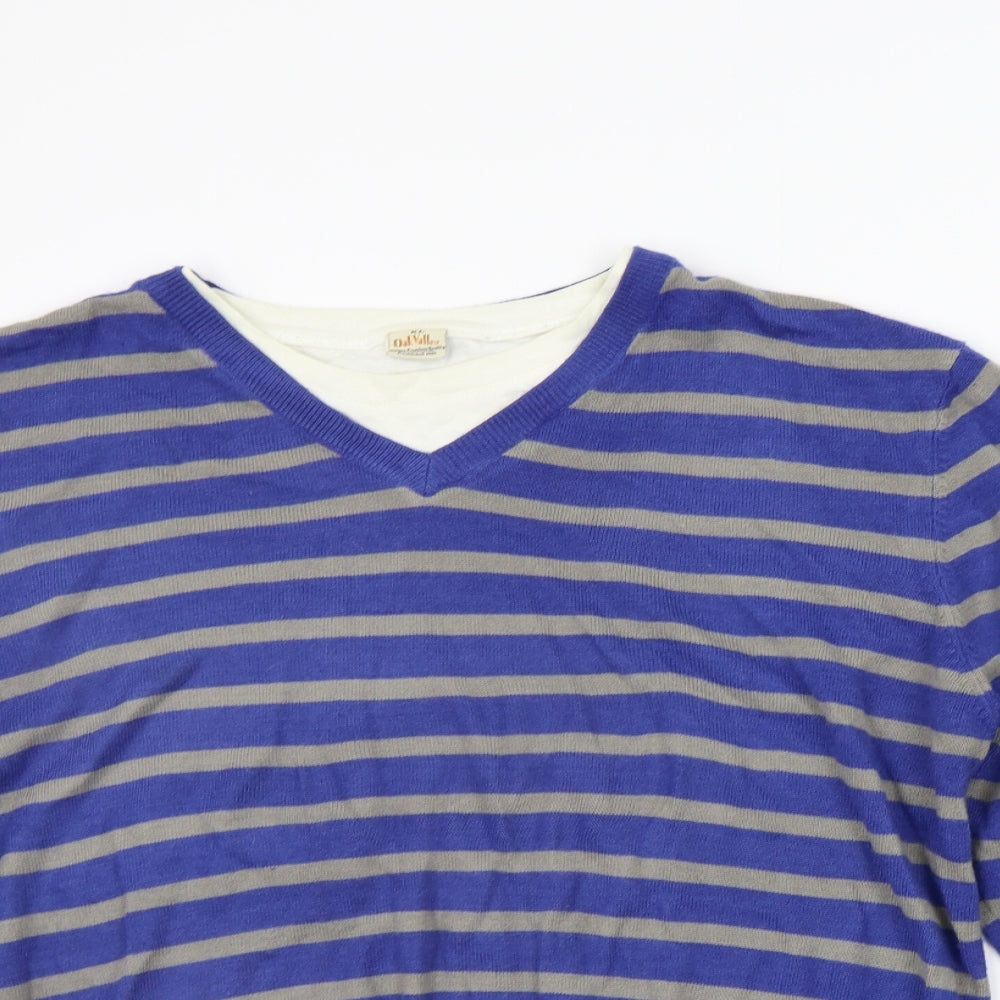 Oak Valley Mens Blue Striped  Pullover Jumper Size XL