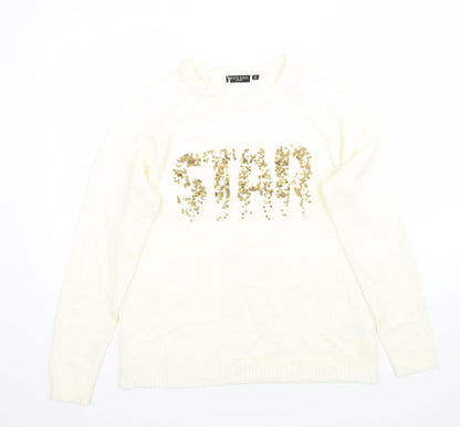 Brave Soul Womens White   Pullover Jumper Size 14