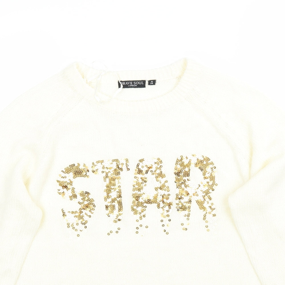 Brave Soul Womens White   Pullover Jumper Size 14