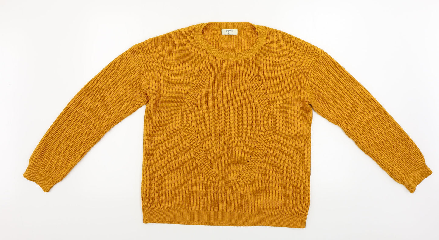 Womens UK Size M Papaya Yellow Pullover Jumper