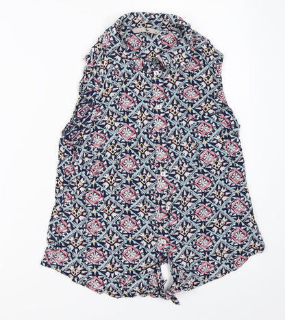 TU Womens Blue Geometric  Basic Button-Up Size 10