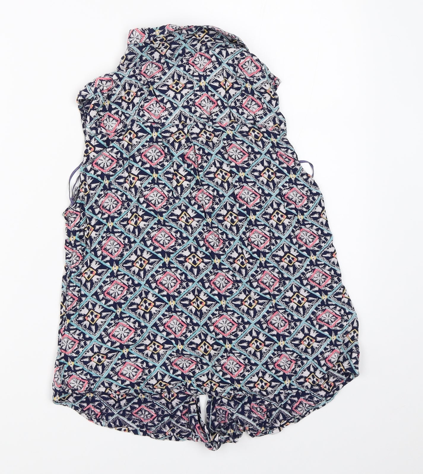 TU Womens Blue Geometric  Basic Button-Up Size 10