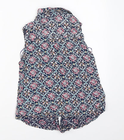 TU Womens Blue Geometric  Basic Button-Up Size 10