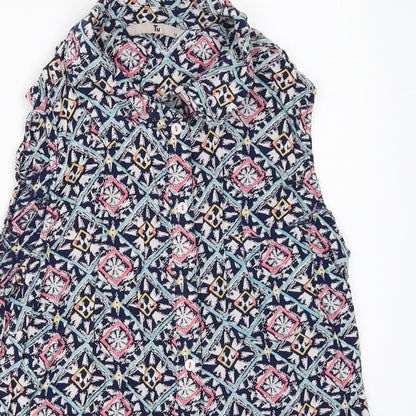 TU Womens Blue Geometric  Basic Button-Up Size 10