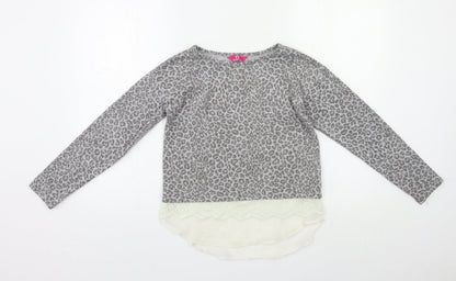 YD Girls Grey Animal Print  Basic T-Shirt Size 10 Years