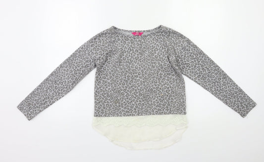YD Girls Grey Animal Print  Basic T-Shirt Size 10 Years