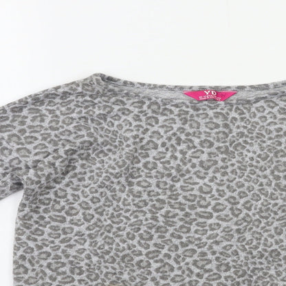 YD Girls Grey Animal Print  Basic T-Shirt Size 10 Years