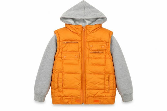 Front view of Adams Kids boys’ orange jacket waistcoat, size 7, years