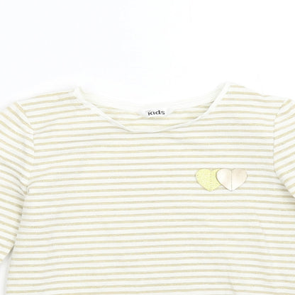 M&Co Girls Gold Striped  Basic T-Shirt Size 5-6 Years