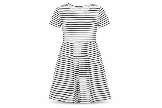 Front view of ASOS women’s white striped a-line, size UK 8