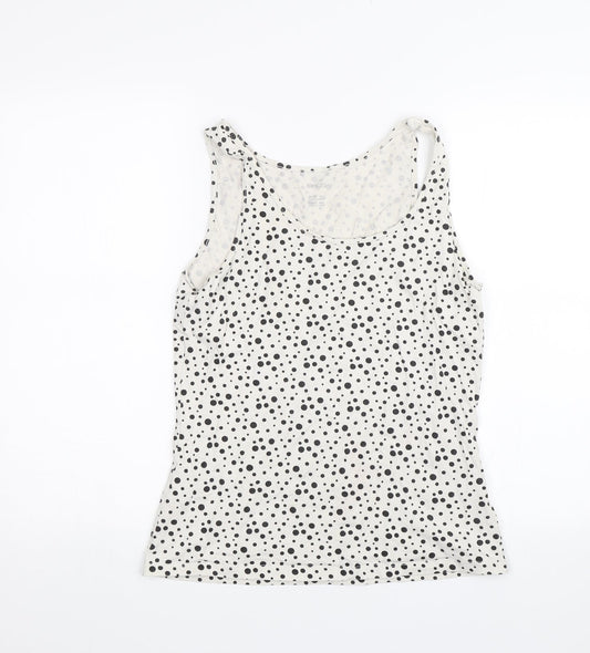 ESMARA Womens White Polka Dot  Basic Tank Size L