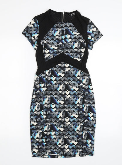 Miss Selfridge Womens Blue Geometric  Pencil Dress  Size 8