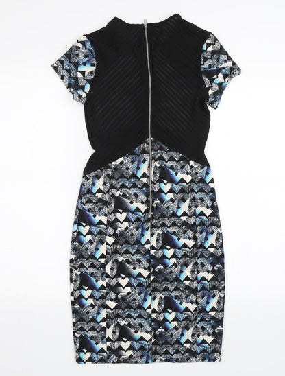 Miss Selfridge Womens Blue Geometric  Pencil Dress  Size 8