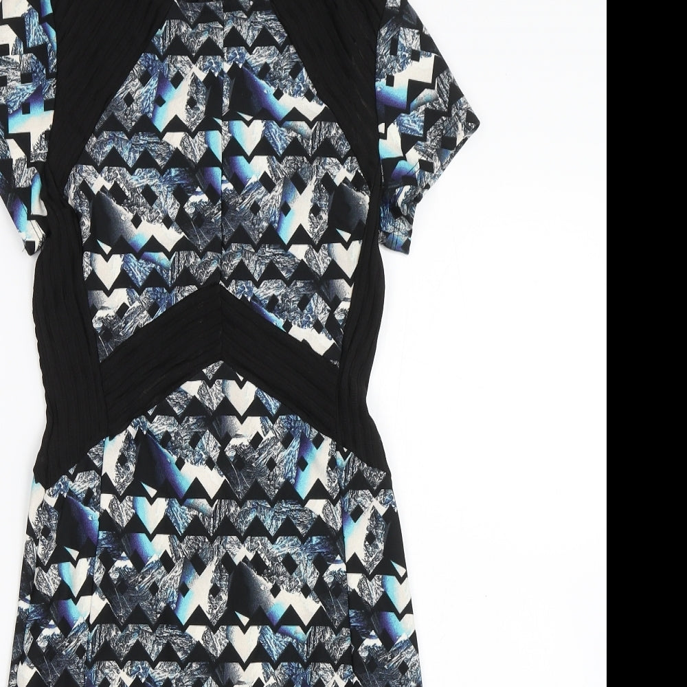 Miss Selfridge Womens Blue Geometric  Pencil Dress  Size 8