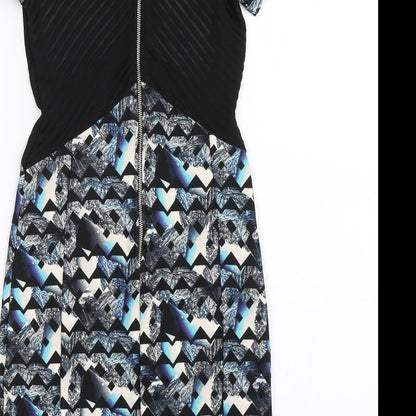 Miss Selfridge Womens Blue Geometric  Pencil Dress  Size 8