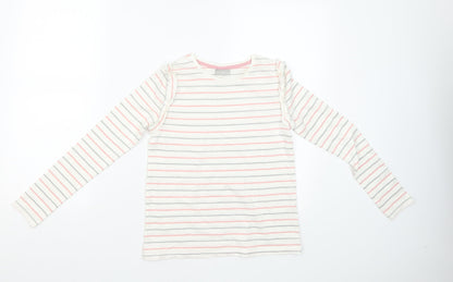 I Love Girlswear Girls White Striped  Basic T-Shirt Size 10 Years