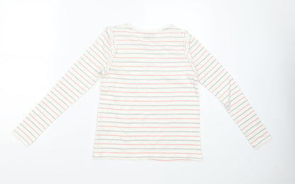 I Love Girlswear Girls White Striped  Basic T-Shirt Size 10 Years