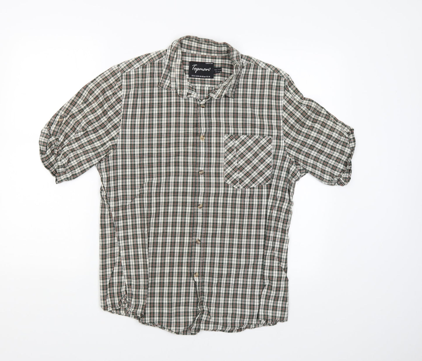 Mens UK Size M Topman Green  Button-Up Short Sleeve Casual Shirt