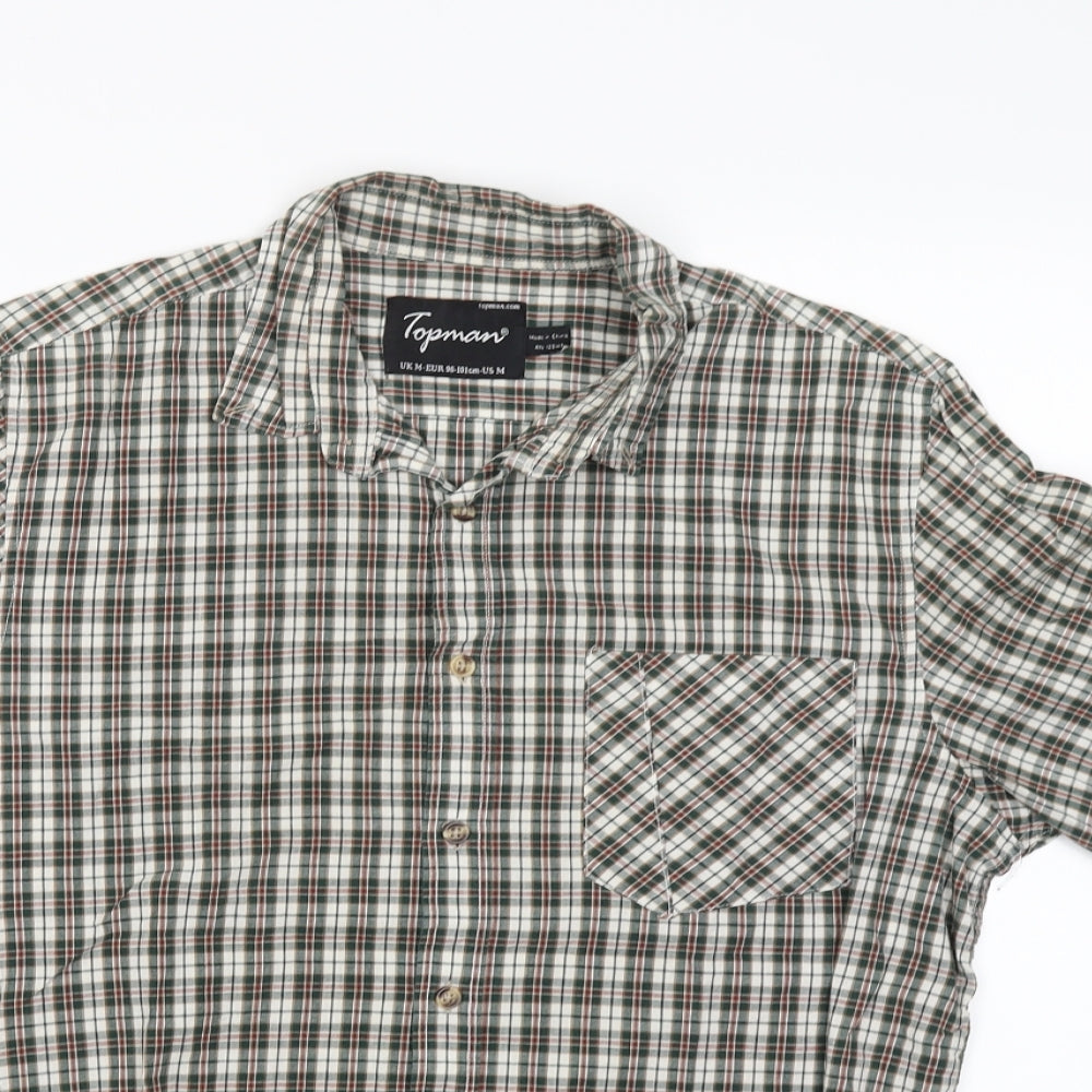 Mens UK Size M Topman Green  Button-Up Short Sleeve Casual Shirt