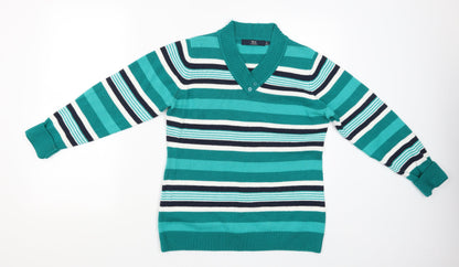 ISLE Essentials Womens Green Striped  Pullover Jumper Size S