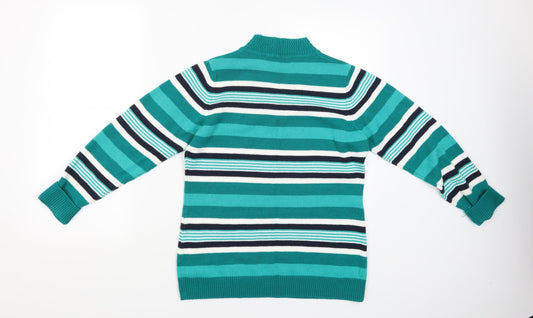 ISLE Essentials Womens Green Striped  Pullover Jumper Size S