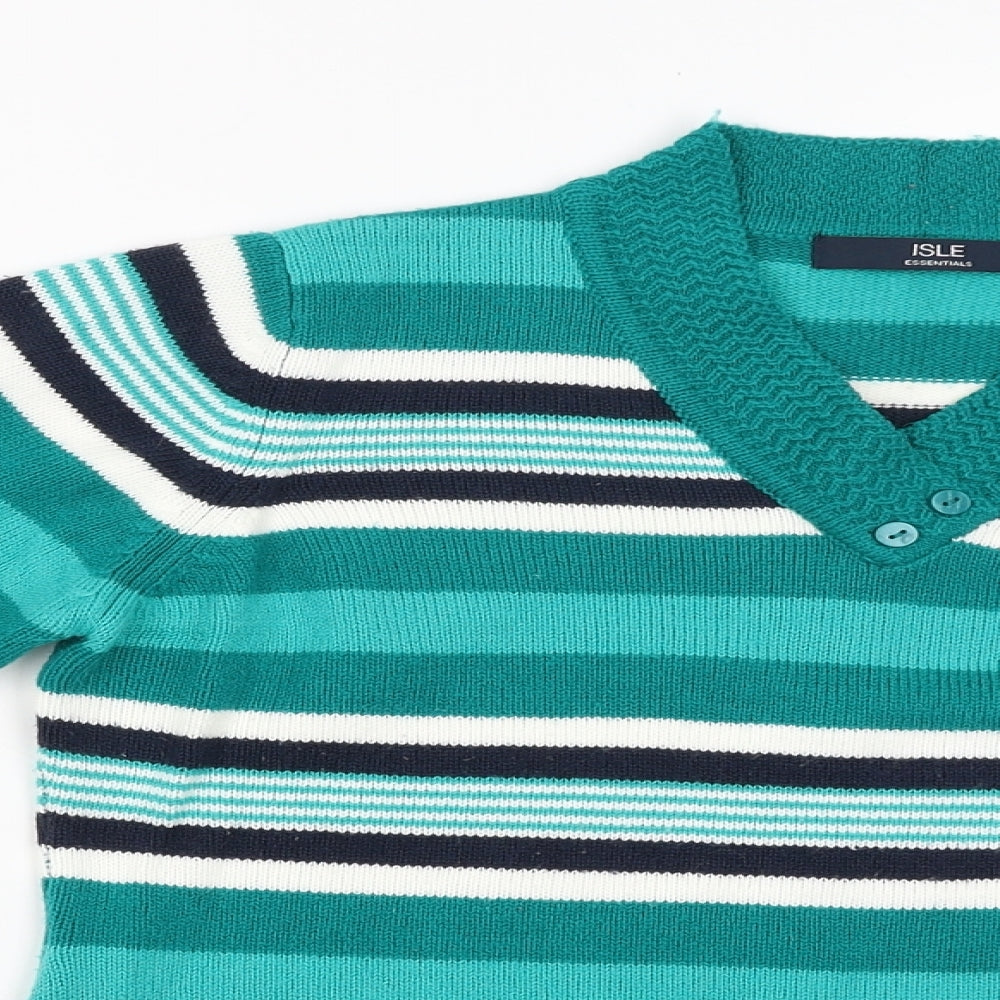 ISLE Essentials Womens Green Striped  Pullover Jumper Size S