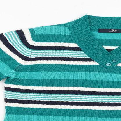 ISLE Essentials Womens Green Striped  Pullover Jumper Size S