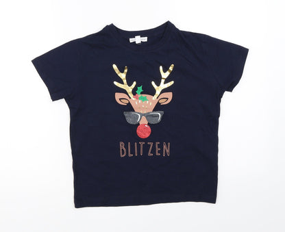 Society Eight Girls Blue   Basic T-Shirt Size 5-6 Years  - christmas