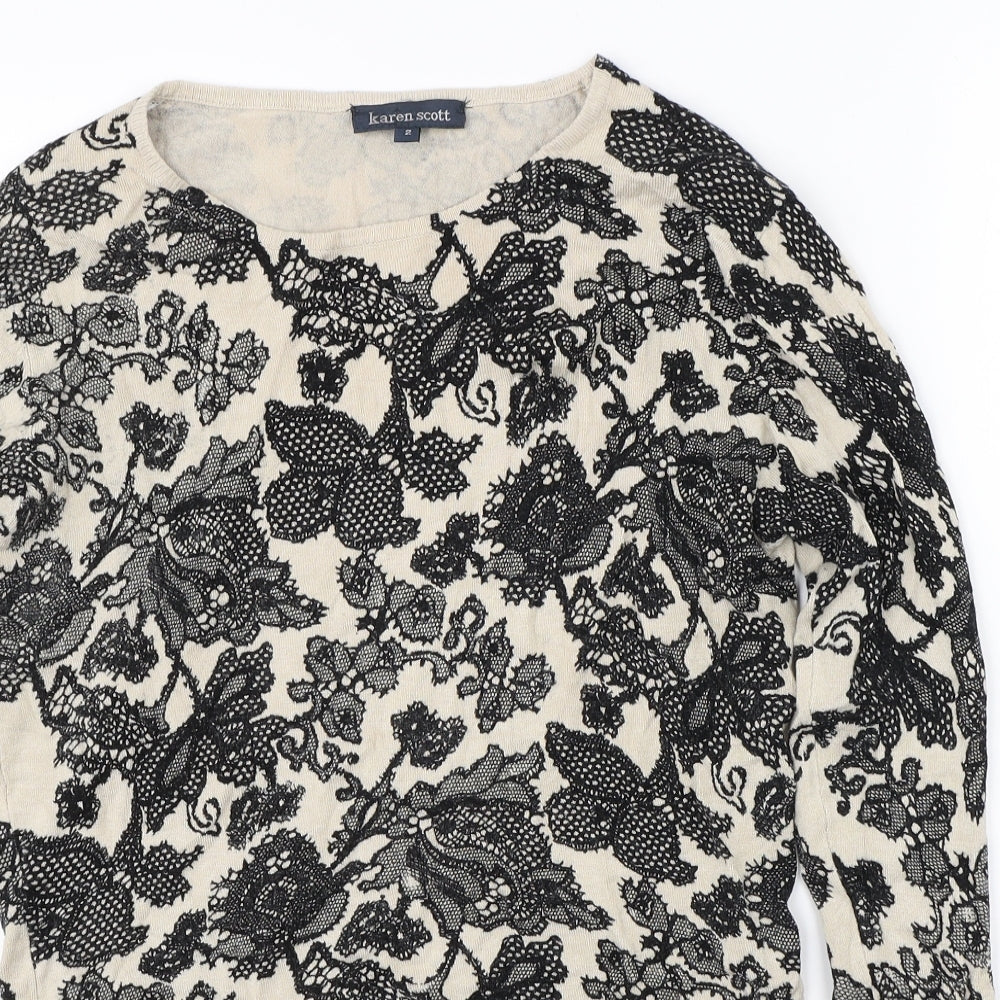 Karen Scott Womens Beige Floral  Pullover Jumper Size 2