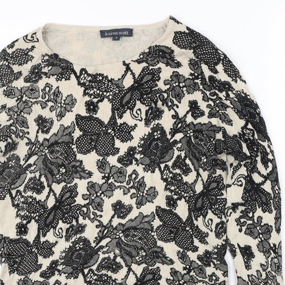 Karen Scott Womens Beige Floral  Pullover Jumper Size 2