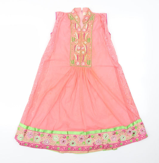 Flash Girls Pink   Ball Gown    - Jewelled collar, pattern hemline