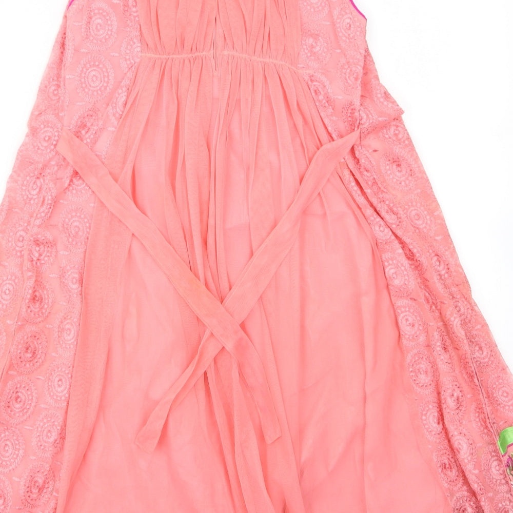 Flash Girls Pink   Ball Gown    - Jewelled collar, pattern hemline