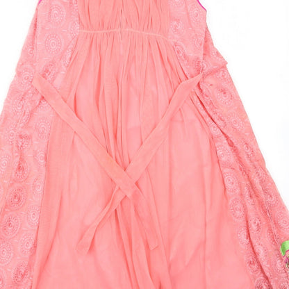 Flash Girls Pink   Ball Gown    - Jewelled collar, pattern hemline