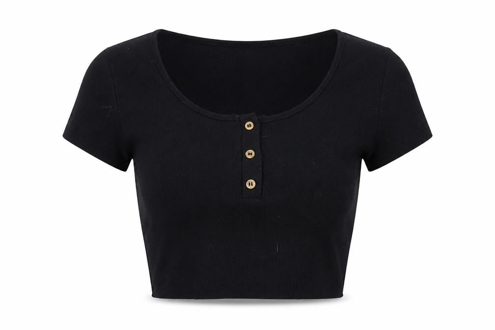Womens UK Size 2XS Primark Black Cropped T-Shirt