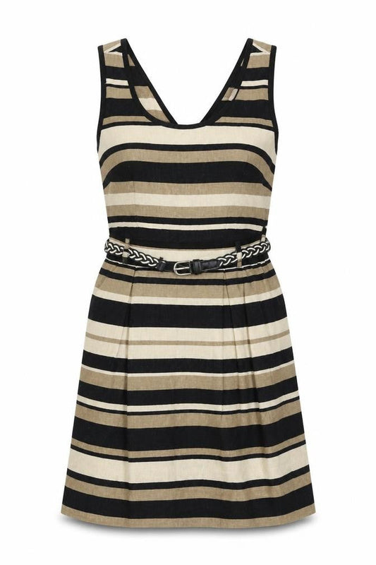 Front view of Atmosphere women’s brown striped a-line, size UK 8
