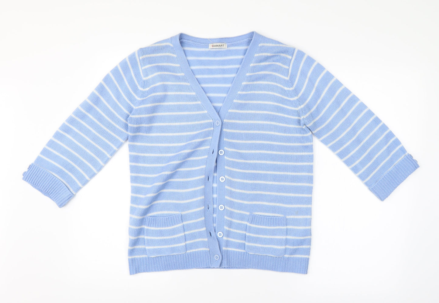 Damart Womens Blue Striped  Cardigan Jumper Size 10