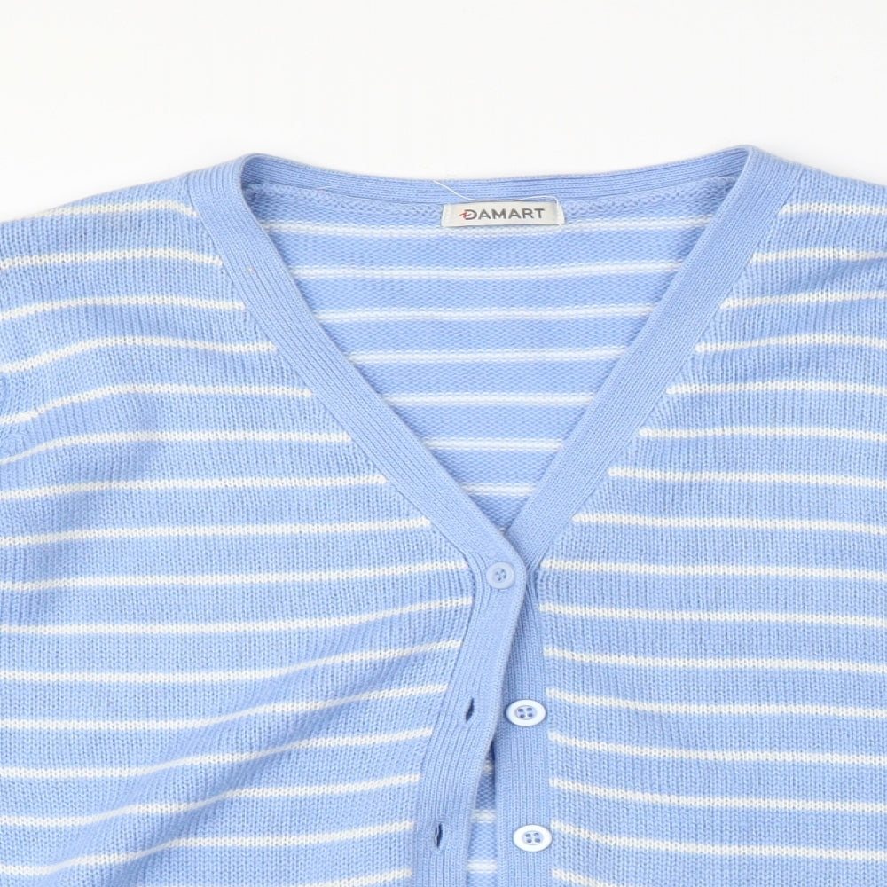 Damart Womens Blue Striped  Cardigan Jumper Size 10