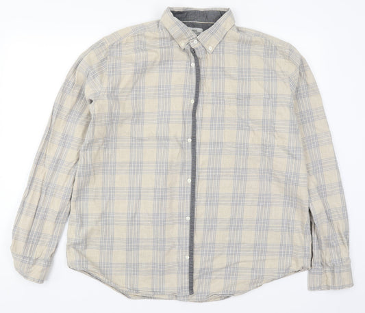 Mens UK Size 2XL NEXT Beige  Button-Up Long Sleeve Casual Shirt