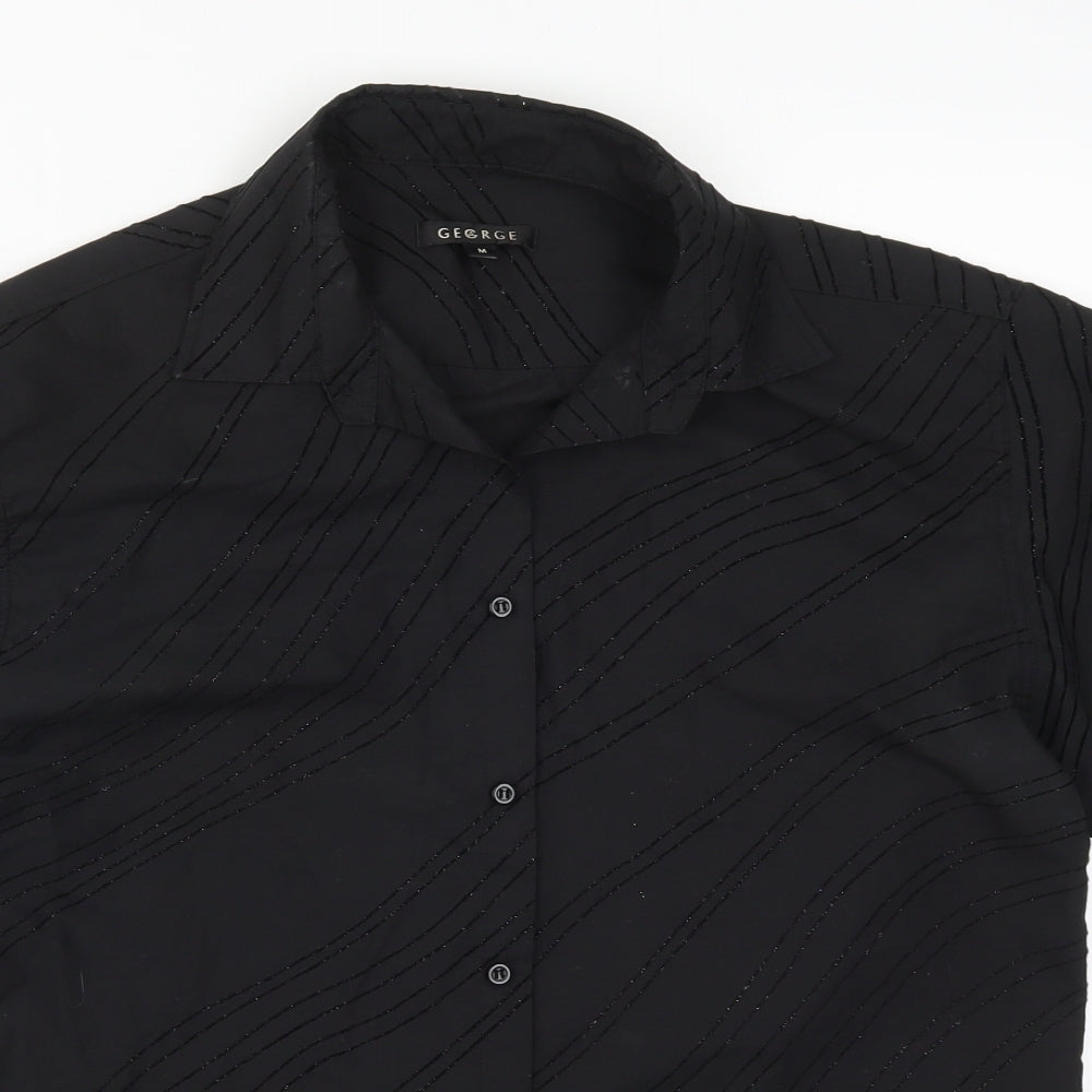 George Mens Black Striped   Button-Up Size M
