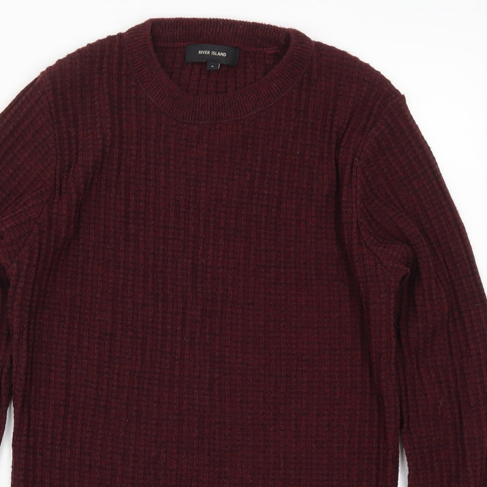 River Island Mens Red  Knit Pullover Jumper Size S