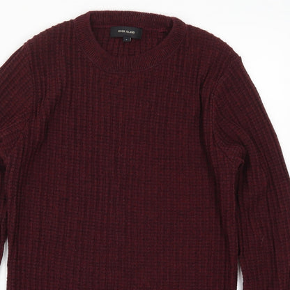 River Island Mens Red  Knit Pullover Jumper Size S